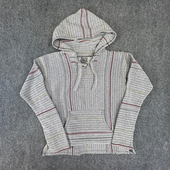 Original Senor Lopez Other - Original Senor Lopez Baja Hoodie Grey White Striped Woven Pullover Mens Medium
